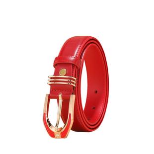 皮带女士真皮针扣结婚红色腰带本命年简约百搭时尚装饰女式红裤带