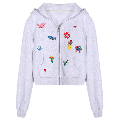 落落狷介短款加绒灰色卫衣女