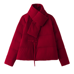 新中式盘扣丝绒羽绒服女短款2025冬季新款宽松加厚保暖白鸭绒外套