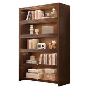 全实木书柜带柜门落地多层展示柜儿童防尘收纳置物储物柜家用书架