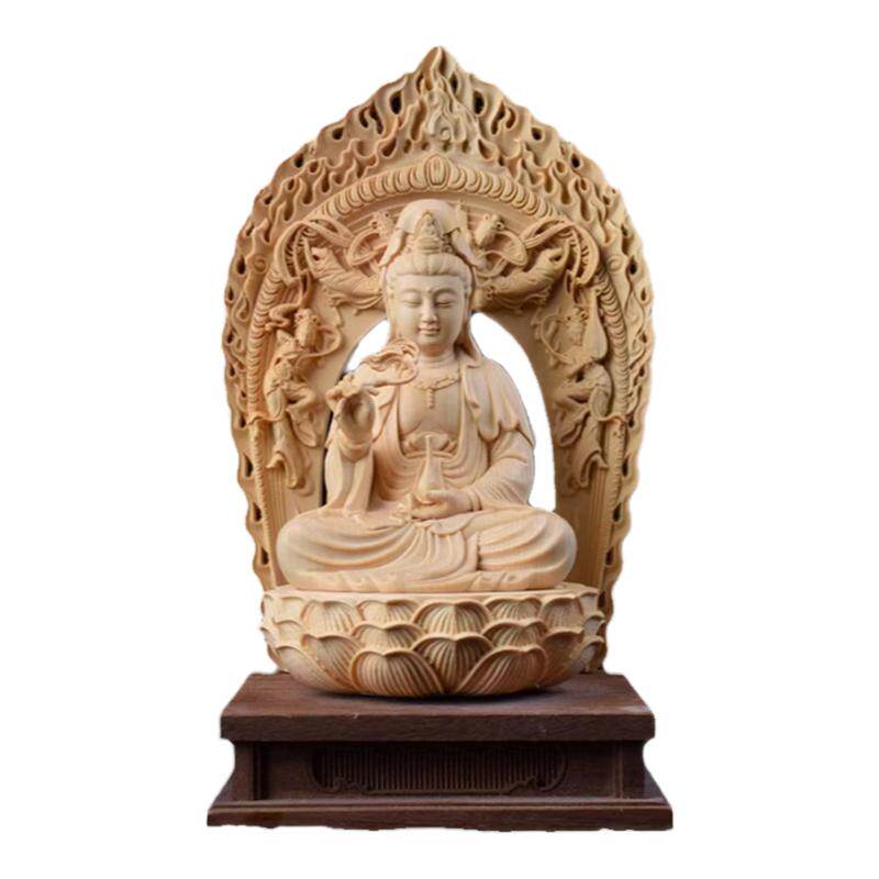 观音佛像木雕莲花底座家居饰品