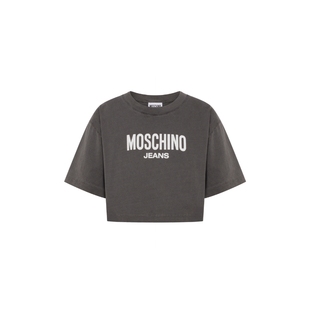 【礼物会员5折起】Moschino Jeans女士对比色logo印花棉质短款T恤