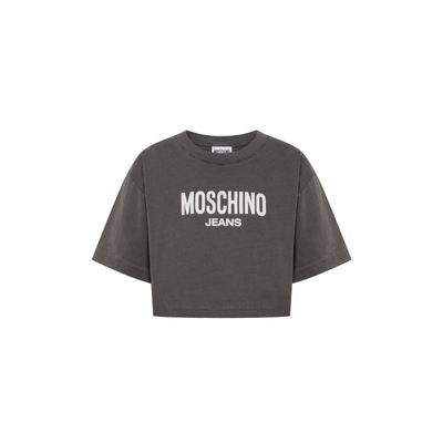 【同价618】Moschino Jeans女士对比色logo印花棉质短款T恤