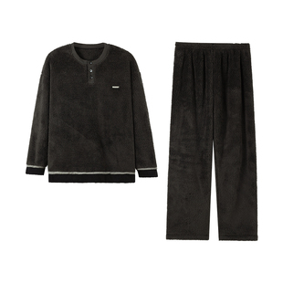 可人儿睡衣男冬季珊瑚绒加厚加绒保暖可外穿翻领男士舒棉绒家居服