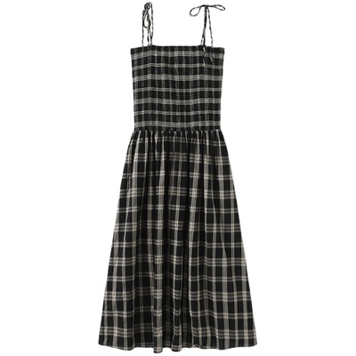 【明星同款】CUBIC收腰设计感休闲通勤百搭吊带格纹连衣裙