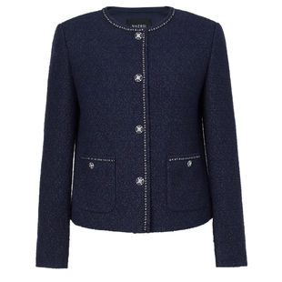 NAERSI娜尔思羊毛短外套香风金属扣装饰春季立体织带上衣博主同款