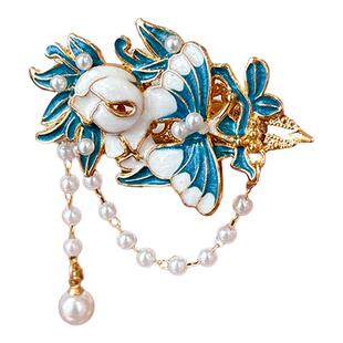 名狐烧蓝发夹蝴蝶花朵发夹汉服气质发饰流苏中国风边夹头饰配饰品