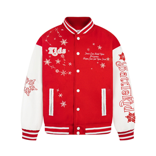 XKSHUO美式复古雪花珍珠刺绣棒球服外套美式复古情侣夹克上衣