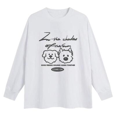 百搭休闲小狗长袖T恤情侣