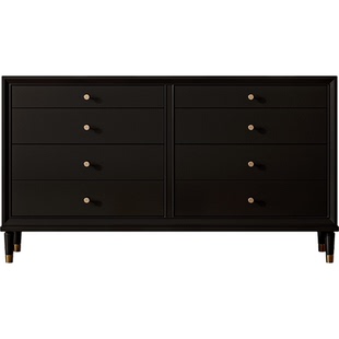 中古风黑色斗柜实木储物八斗柜法式复古客厅玄关柜卧室床尾收纳柜