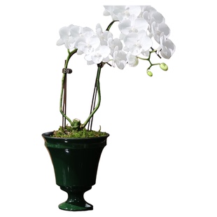 北欧风绿色陶瓷花瓶高脚装饰摆件家居客厅桌面简约插花器