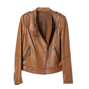 2025新款春秋真皮皮衣女短款海宁绵羊皮立领外套皮夹克薄款韩版潮