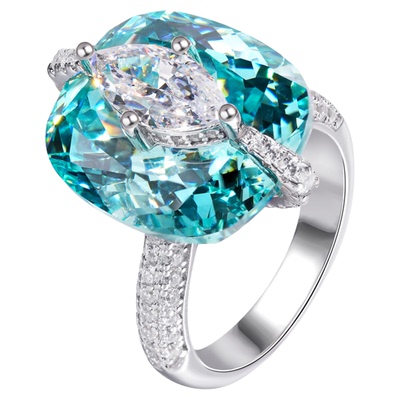 VISING珠宝人工帕拉伊巴色戒指S925钻戒25克拉