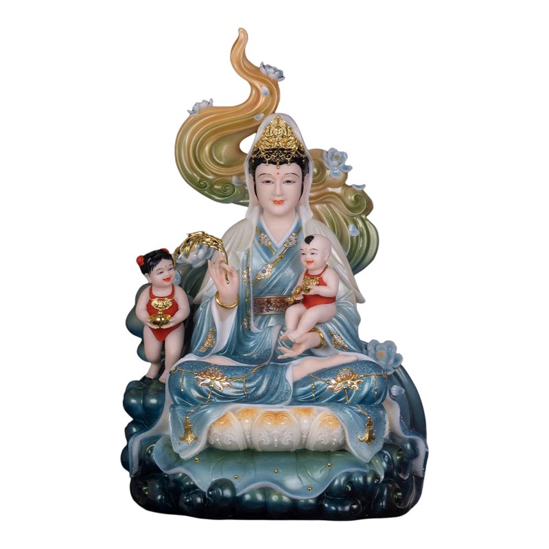 送子观音菩萨坐莲供奉佛像摆件