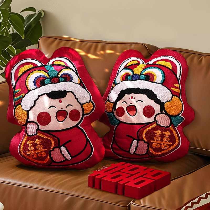 结婚喜字抱枕一对红色压床娃娃娃娃新款高档新婚婚庆公仔喜娃金童