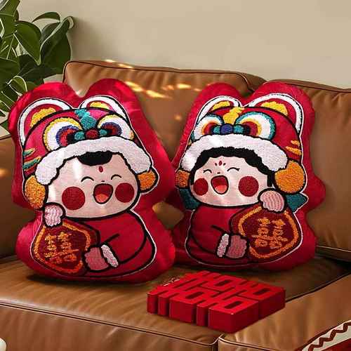 结婚喜字抱枕一对红色压床娃娃新款高档新婚婚庆公仔喜娃金童玉女