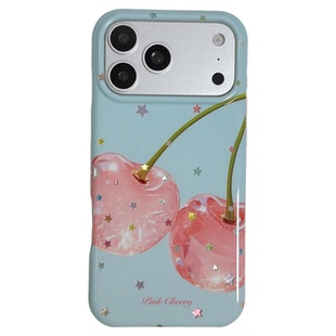 北比夏日ins治愈系鎏金星星樱桃适用苹果17promax手机壳iphone16pro新款13女14pro带链条15pro全包防摔手机套