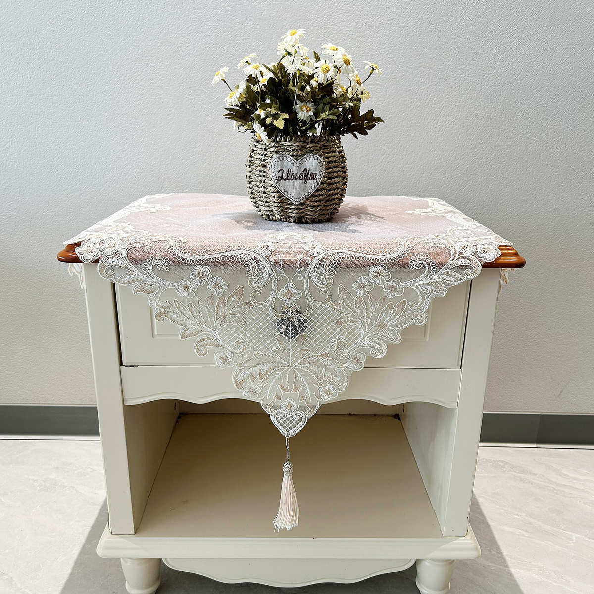 床头柜防尘盖布刺绣蕾丝盖巾角几盖布方几盖布洗衣机盖巾空调罩帘