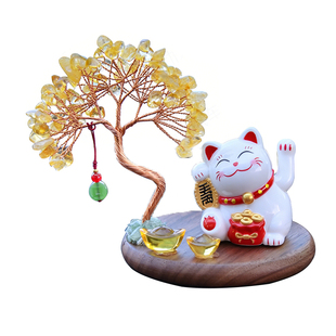 汽车太阳能招财猫水晶摇钱树可爱中控台内饰香车上用品高档装饰品