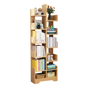 简易儿童床头书架落地置物架一体靠墙客厅小型书柜子实木学生家用