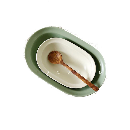 LS简约北欧韩式陶瓷家用纯色餐具平盘早餐意面盘燕麦碗平盘椭圆盘