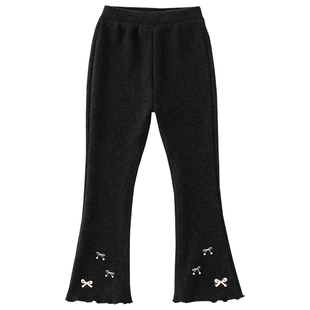 女童黑色喇叭裤加绒秋冬季儿童加厚修身洋气裤子中大童打底裤外穿