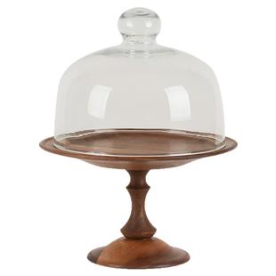 宫廷风北美胡桃木高脚蛋糕托盘玻璃罩防尘甜品点心水果展示架摆台