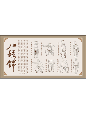八段锦中医养生馆文化墙装饰画
