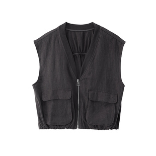 老钱风工装马甲两件套!sofa100亚麻极简休闲短款外套+半身裙女