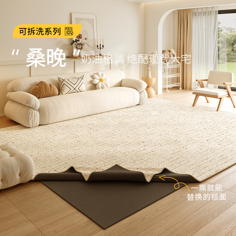 可机洗地毯客厅2025新款奶油风双层可拆洗高级原木风卧室沙发地垫