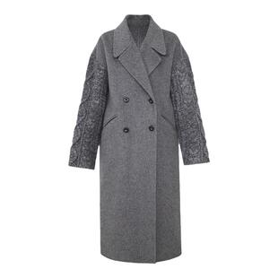 特价 韩国长款长毛大衣969大翻领双排扣毛巾袖时尚通勤休闲大衣