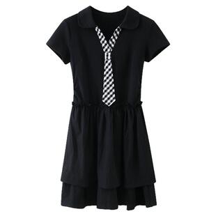 【清仓秒杀】夏韩系气质裙子学院风小众减龄格纹领蛋糕裙摆连衣裙