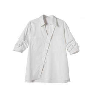 【明星同款】德玛纳夏通勤白衬衫V字翻领堆堆袖舒适上衣休闲百搭