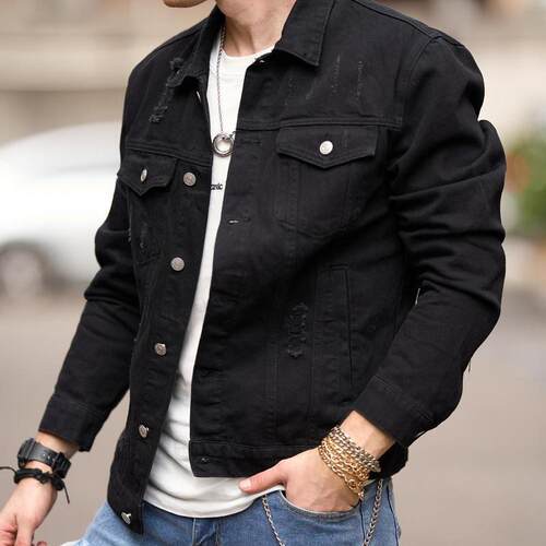 X 98844 Slim ripped men's denim jacket 修身破洞男士牛仔外套