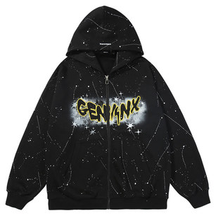 GENANX闪电潮牌重磅美式硬挺开衫连帽夹克男女款潮流秋冬新款外套