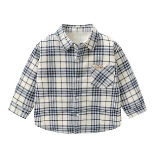 右欧男童女童加绒格子衬衫保暖打底衫儿童衬衣百搭秋冬季新款童装