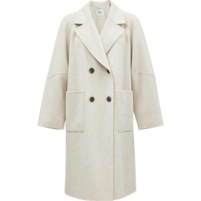 ONLY翻领纯色纯绵羊毛毛呢大衣