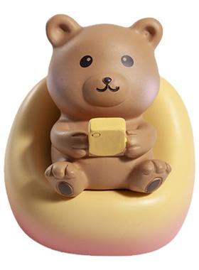 熬夜小棕熊桌面治愈小摆件情绪稳定搞笑中控台显示器卡通公仔礼物