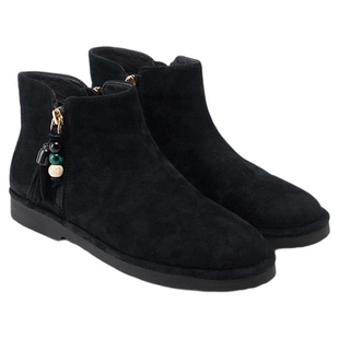 fed黑色短靴女冬季新款女靴串珠时装靴绒面马丁靴女款S1015-YA288