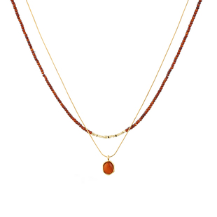 SUMIYAKI 2024安可拉红小米珠双层项链女天然玛瑙冰透叠戴锁骨链