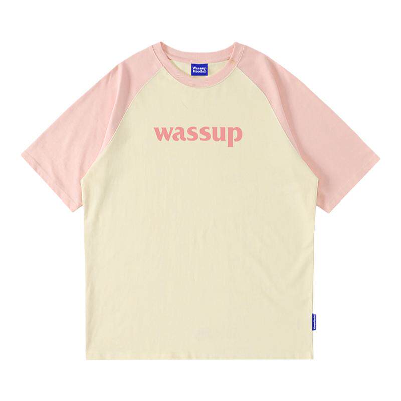 WASSUP拼色插肩袖字母短袖潮牌