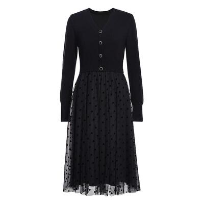 FIVEPLUS毛织网纱拼接连衣裙