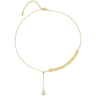 14K黄金珍珠麦穗项链百搭简约长款吊坠项链纯银锁骨链送女友温柔