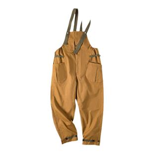 马登工装美式复古宽松BF直筒背带裤阿美咔叽休闲连体吊带长裤子男