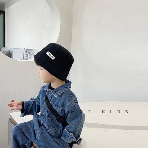 儿童渔夫帽男孩洋气贴标秋季宝宝穿搭时尚帽男帽子水桶韩女童潮版