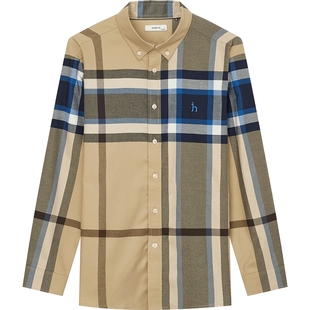 HAZZYS哈吉斯秋季纯棉长袖条纹格子休闲简约潮流通勤时尚衬衫男款