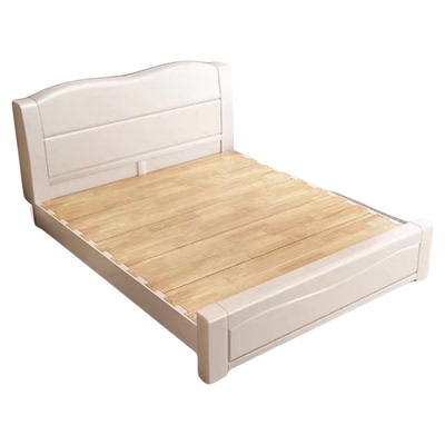 北欧实木床奶油白色现代简约双人1米5主卧单人床出租房公寓储物床