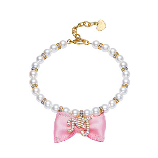 NanaJacqueline宠物配饰猫咪狗狗节日千金风可爱蝴蝶结仿珍珠项链