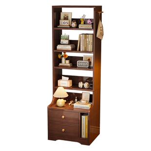 实木床头柜置物架一体家用卧室多层储物柜带书架小户型床边收纳架