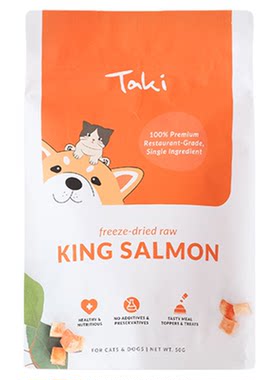 TAKI Treats新西兰进口原肉原切帝王鲑鱼冻干犬猫通用宠物零食